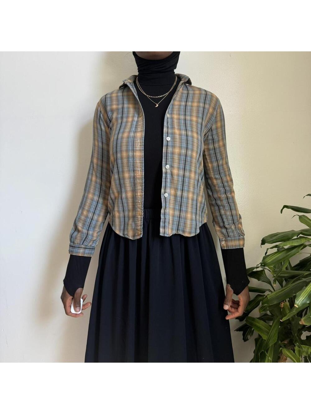 Vintage 70s Stuffed Shirt Plaid lightweight earth-tone size 9 fits XS